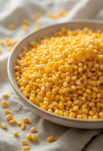 Sementes de linhaça dourada inteiras espalhadas em superfície de madeira