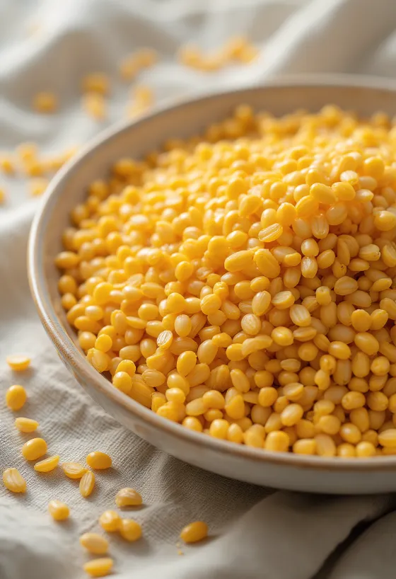 Sementes de linhaça dourada inteiras espalhadas em superfície de madeira