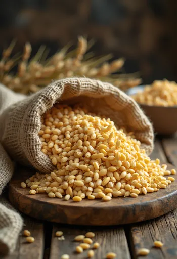 Malte de cevada como ingrediente: cevada maltada e pó de malte em taça e espalhado