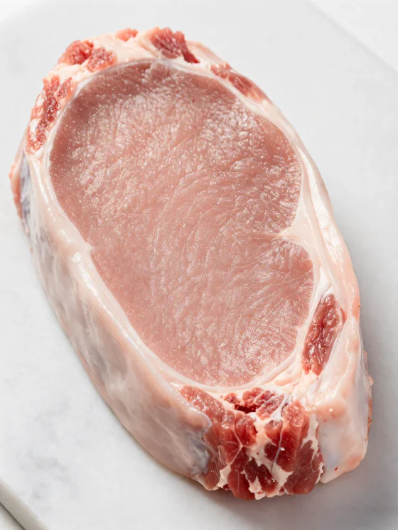 Pedaços frescos de carne de vitela clara com especiarias em tábua de madeira