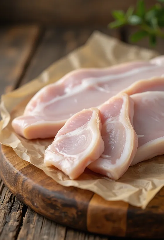 Courato cru fatiado em tábua de madeira, limpo e preparado