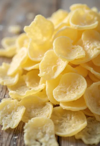 Flocos de batata desidratados em taça e colher de pau