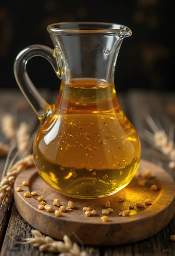 Óleo de gérmen de trigo dourado em taça de vidro