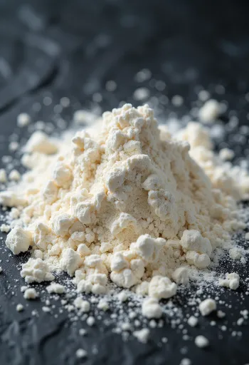 Farinha de trigo em taça de cerâmica, textura fina e branca