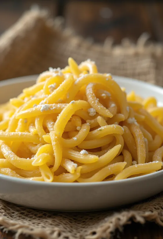 Massa de trigo duro em taça de cerâmica rústica, disposta em superfície de madeira