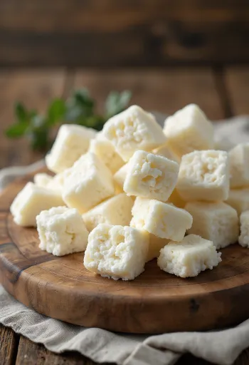 Requeijão doce fresco e granulado em taça de cerâmica branca