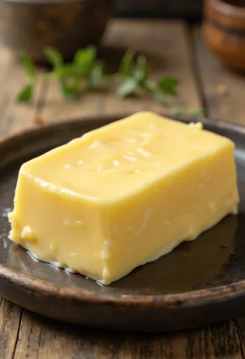 Manteiga cremosa de natas doces em taça sobre superfície rústica