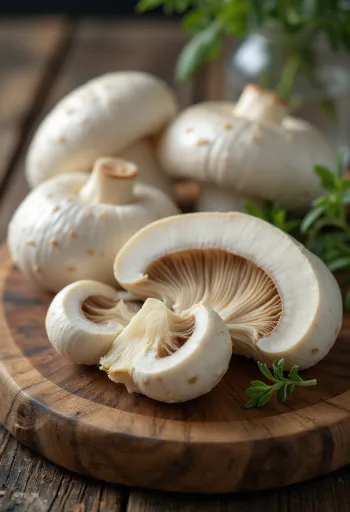 Cogumelo-do-campo fatiado e limpo em tábua de cozinha