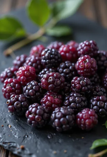 Amora-da-árvore fresca em várias cores, inteira e cortada