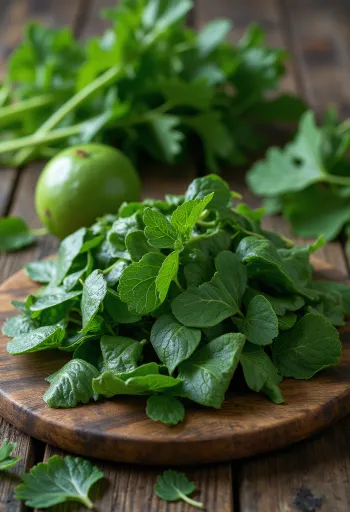 Folhas de mandioca trituradas e cozinhadas, cor verde escuro