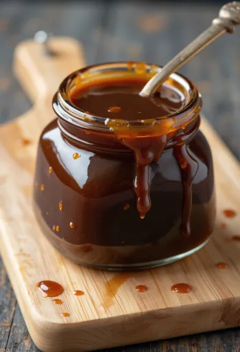 Molho Hoisin escuro em taça, rodeado de soja, especiarias, alho e sésamo