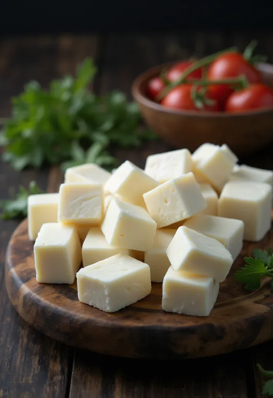 Queijo Paneer fresco em cubos na taça