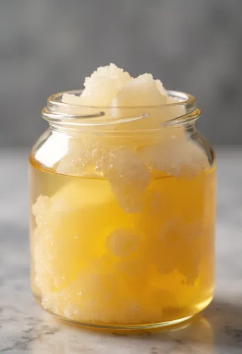 Açúcar invertido em frasco, xarope claro a escorrer de colher