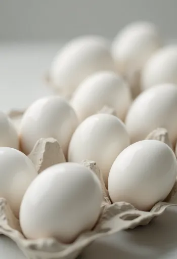 Ovo de pato partido com gema grande e clara espessa em superfície de madeira