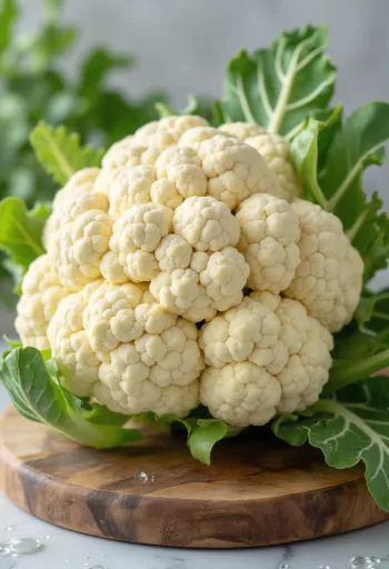 Flores de couve-flor recém-cortadas em bancada de madeira
