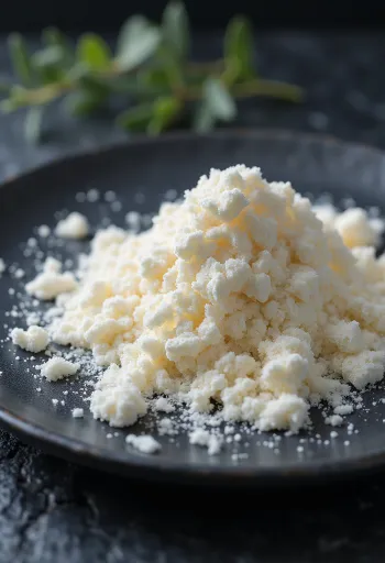 Pó de carragenina em frasco e colher sobre superfície clara