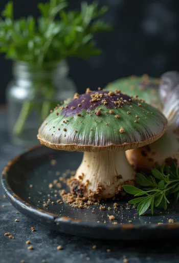 Rússula-Carvoeira fatiada e limpa em tábua de cozinha