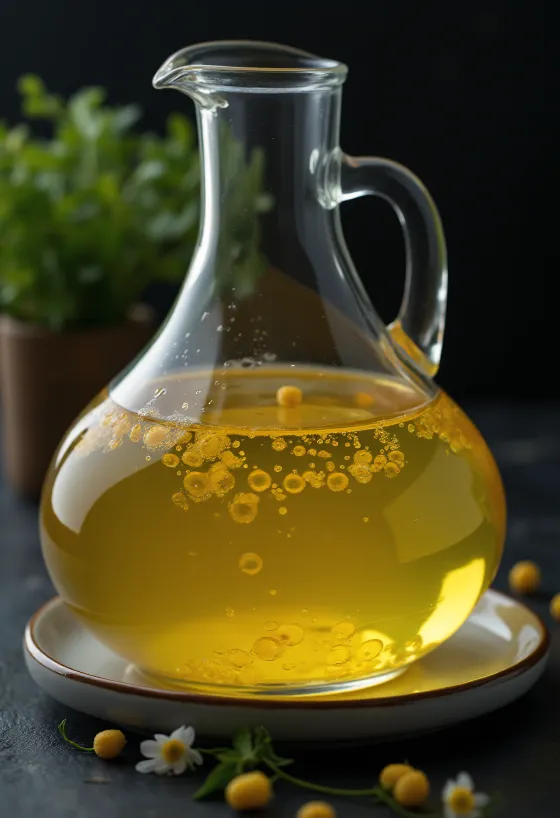 Óleo de milho em taça de vidro, com grãos de milho e gérmen