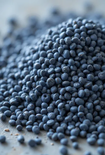 Sementes de papoila em taça de cerâmica e espalhadas