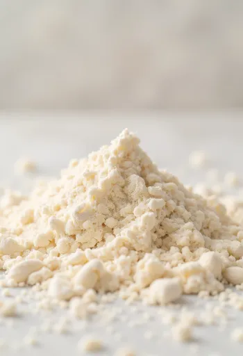 Farinha de amêndoa fina em taça de cerâmica, cor bege claro