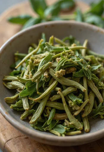 Folhas de erva-mate soltas em taça com colher de pau