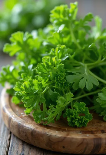 Salsa frisada fresca, folhas verdes na tábua