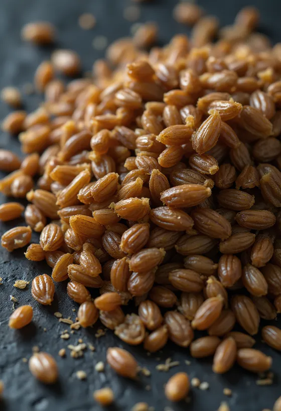 Grãos de cevada torrada na tábua