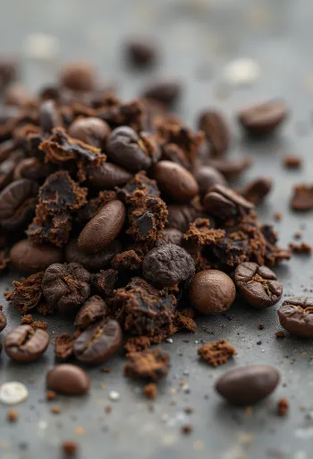 Grãos de raiz de chicória torrada na tábua