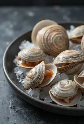 Amêijoas Cherrystone frescas sobre gelo