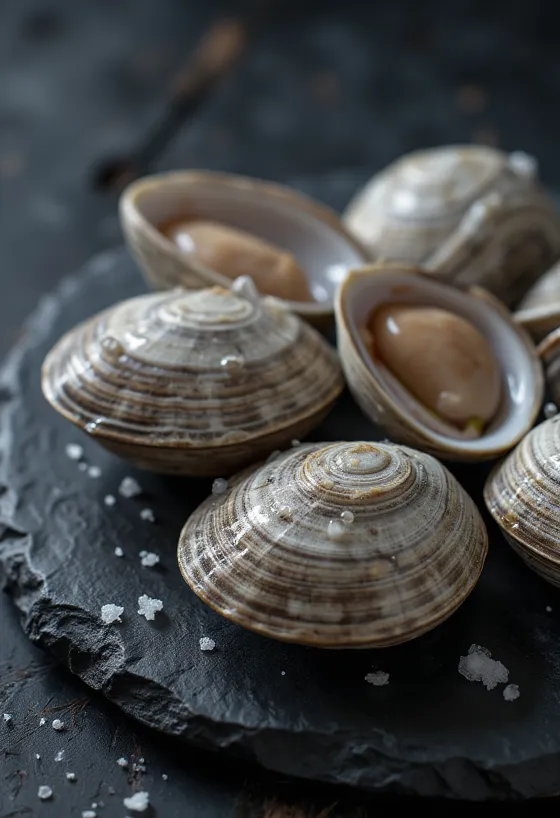 Amêijoa Quahog aberta mostrando a carne firme
