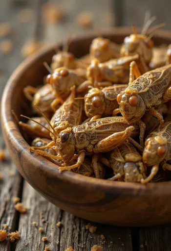 Gafanhoto comestível preparado, fatiado e pronto a servir.