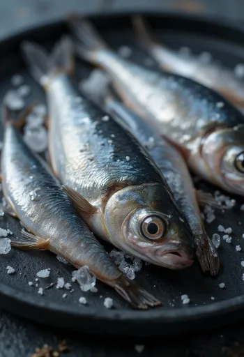 Filetes de anchova frescos sobre uma tábua de cozinha.