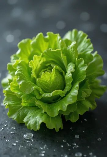 Alface folha de carvalho verde fresca, com folhas verdes vibrantes numa tábua de corte