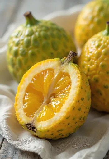 Fruta Ugli, casca amarelo-esverdeada e polpa cor de laranja