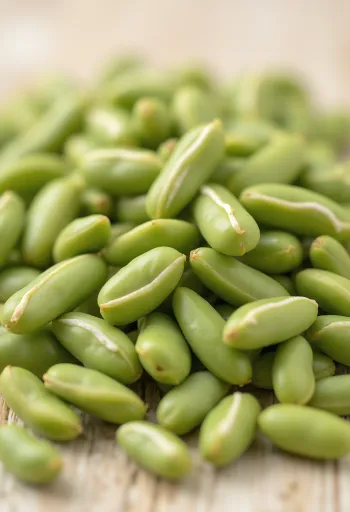 Feijão-mungo fresco e germinado em taça e mesa de madeira