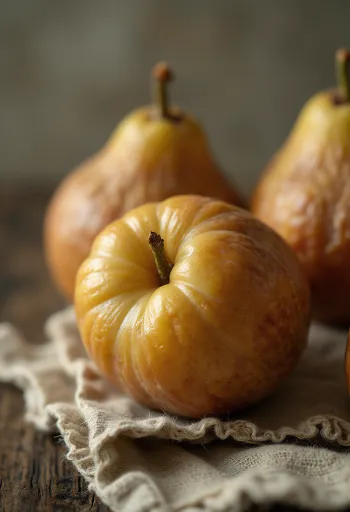 Nêsperas-europeias inteiras e abertas com polpa castanha sobre madeira