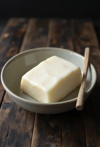 Gordura de porco crua em taça, rodeada de pedaços de toucinho por processar