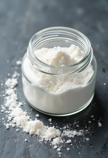 Pectina em pó numa taça com colher de pau, sobre fundo neutro