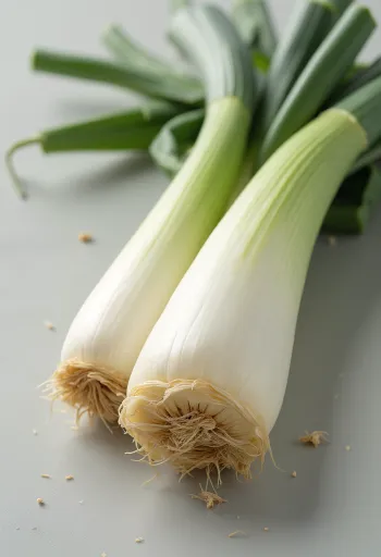Alho-francês fresco fatiado e inteiro em mesa de madeira