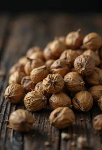 Chufa descascada em monte sobre fundo branco, estado natural
