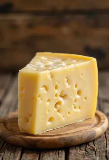 Queijo Trapista fresco em taça de cerâmica sobre madeira