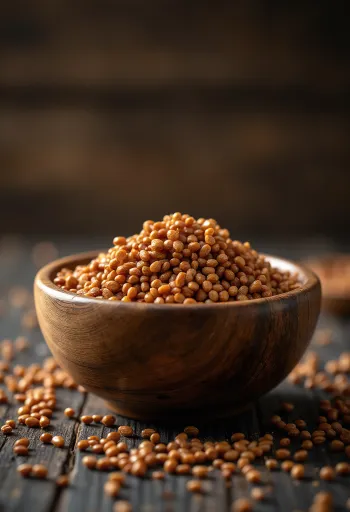 Grãos de eleusine (ragi) secos de cor avermelhada