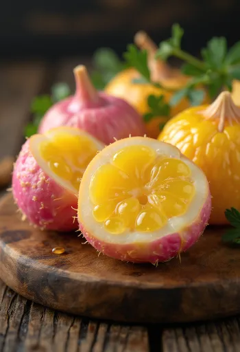 Tubérculos de Ulluco secos, texturados e coloridos