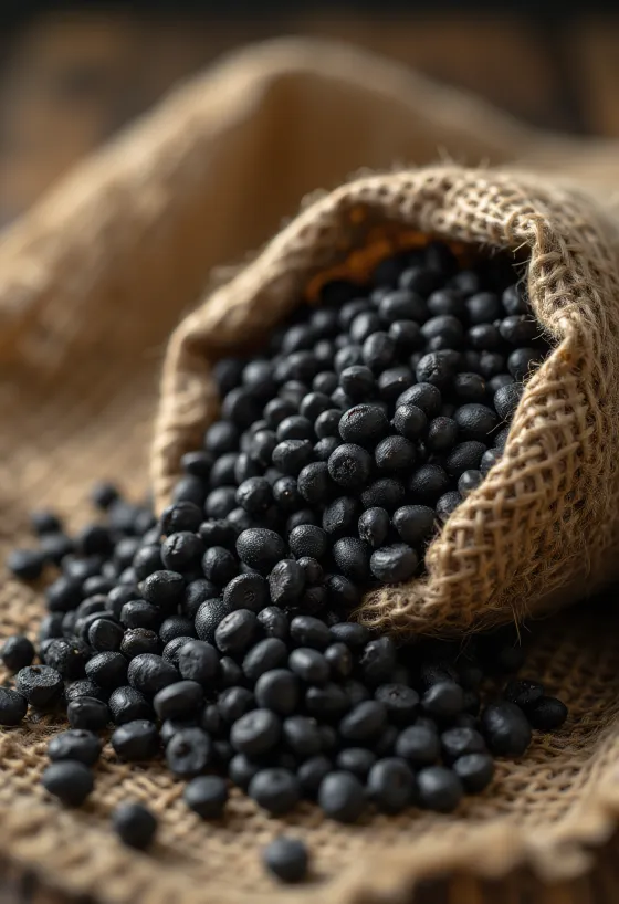 Sementes de Urad Dal secas (lentilha negra), textura detalhada