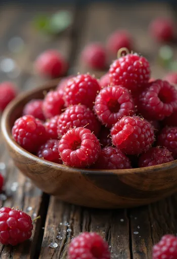 Framboesas silvestres frescas inteiras e cortadas para documentação