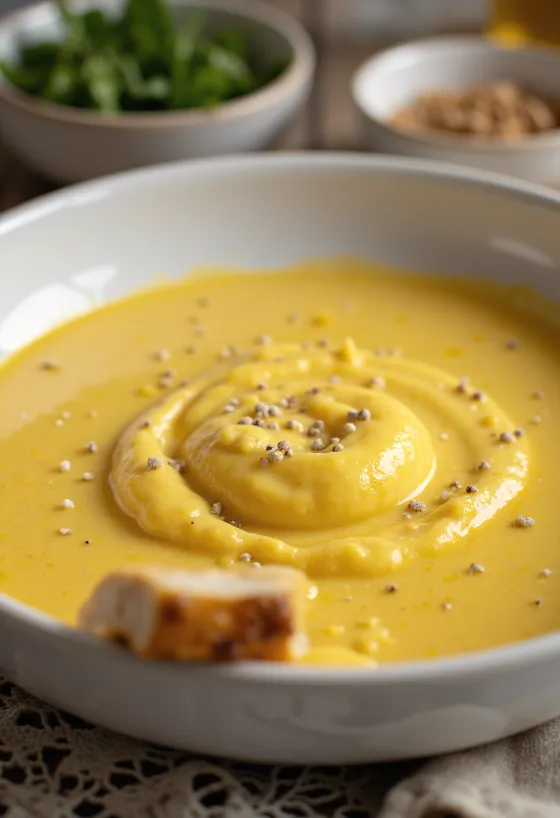 Molho cremoso de gengibre e caril em pires