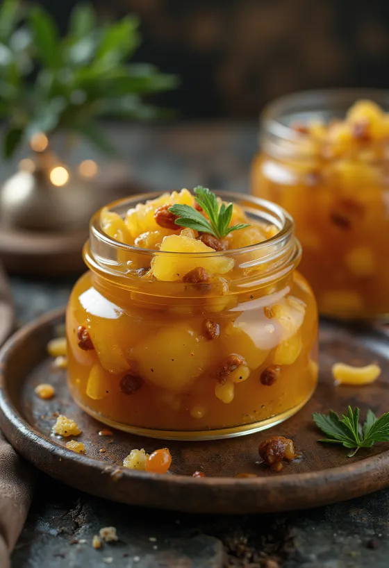 Chutney de ananás agridoce servido em taça