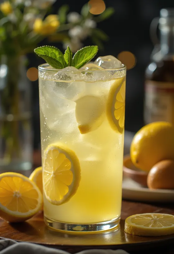 Limonada caseira com hortelã fresca e rodelas de limão