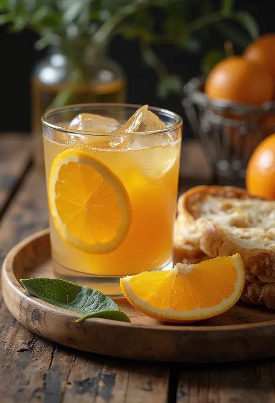 Sumo de laranja com mel servido em copo
