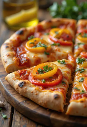 Pizza ai Peperoni com pimentos coloridos e mozzarella